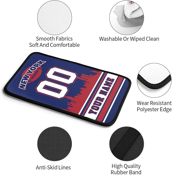 Custom New York Car Armrest Covers Personalized Football Style with Name Number Customized Auto Center Console Pad Car Handrail Box Cushion for Most Vehicle Decor Accessories, Fans Gift