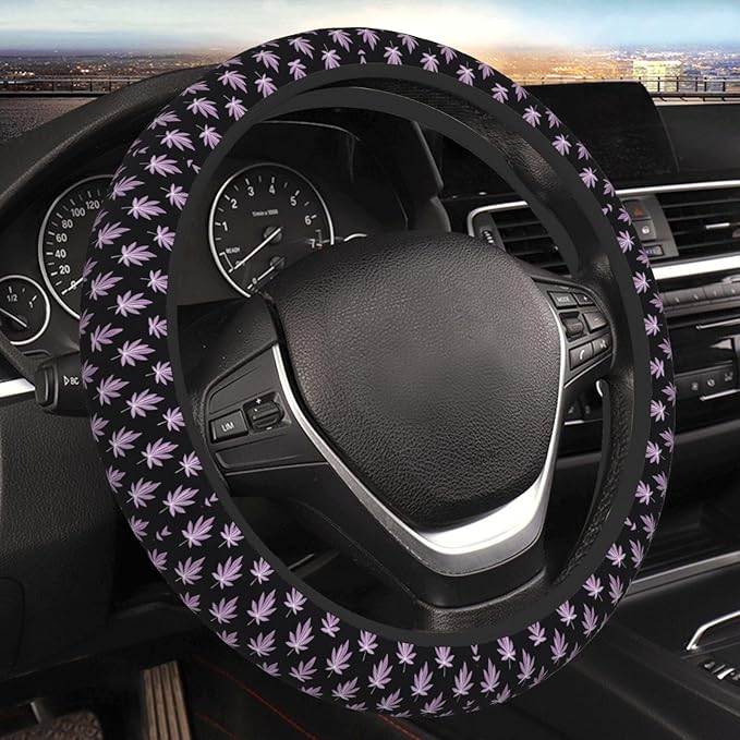 Weed Leaf Pattern Neoprene Steering Wheel Covers Women Men Car Accessories, Universal 15 Inch Fit Auto, Suvs, Truck