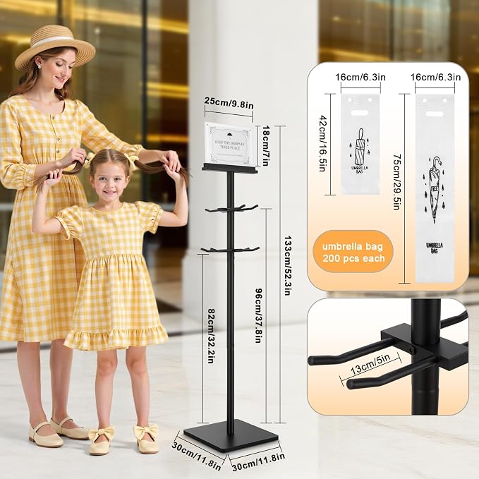Wet Umbrella Bag Stand with Free 400 Bags Disposable,Dual Size Umbrella Bags Disposable with Metal Holders for signs,Commercial Wet Bag Wrapper Holder Indoor Entryway