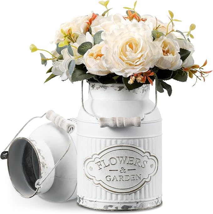 APSOONSELL French Country Decor Rustic Farmhouse Kitchen Decor Galvanized Bucket Decorative Metal Flower Vase Vintage Milk Can Jug for Bathroom, Sparklers for Weddings