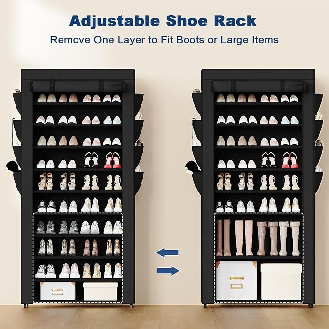 Mavivegue Shoe Rack with Cover, 10+1 Tier Tall Shoe Storage for 50-55 Pairs of Shoes, Shoe Organizer for Entryway, Closet