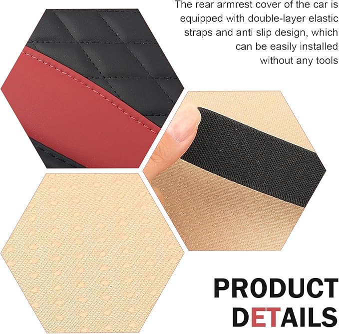 Car Center Console Cover, Upgraded Patchwork Leather Arm Rest Cover with Side Storage Pockets, Comfortable Auto Armrest Protector Cushion, Universal Middle Console Pad for SUV, Sedan (Red)