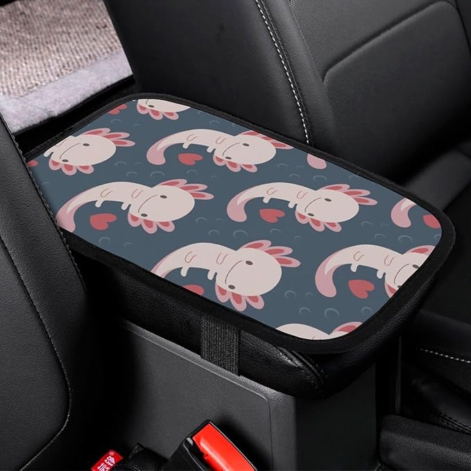 Axolotls Car Center Console Cushion Pad,Waterproof Armrest Seat Box Cover Protector,Comfortable Car Decor Accessories Fit for Most Cars, Vehicles, SUVs
