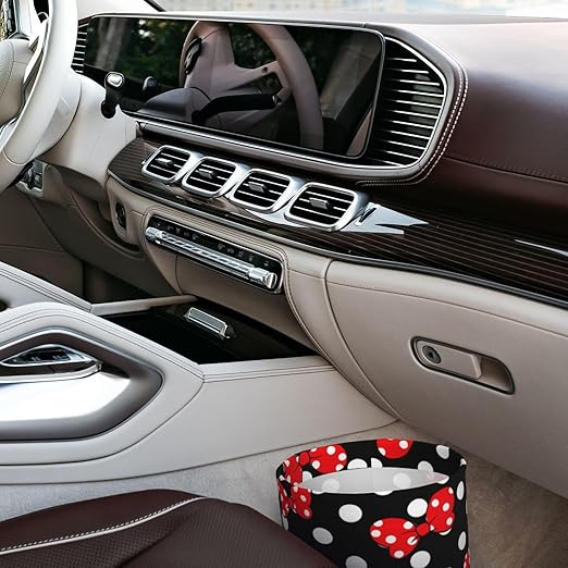 Cute Red Bow Polka Dot Car Trash Can Garbage Cans Foldable,Small Hanging Car Organizer Storage Bag Leak Proof, Auto Back Seat Trash Bin Universal for Truck, SUV, Outdoor Travel