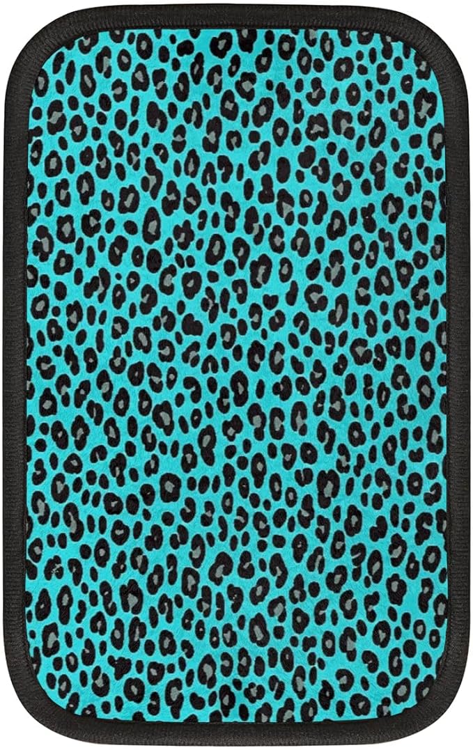 Turquoise Leopard Black Center Console Cover Pad Car Armrest Box Mat Truck Comfort Memory Foam Arm Rest Cushion Car Accessories Universal Fit 13x8 Inch