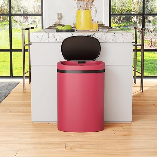 PayLessHere | 13 Gallon Plastic Trash Can | Red | Automatic Touchless Lid with Motion Sensor | Kitchen Garbage Can with Waterproof Design | for Home, Office, Bathroom | Pack of 1