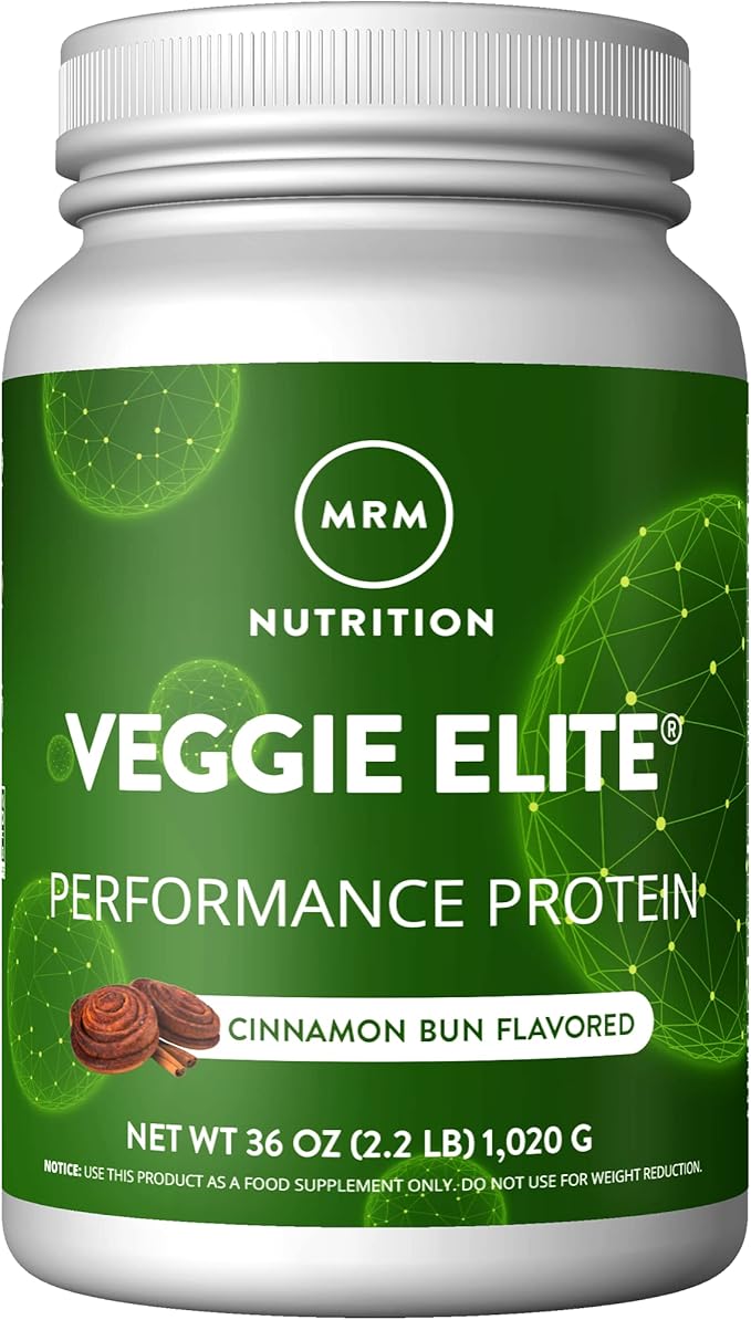 MRM Veggie Elite Performance Protein - Cinnamon Bun, Plant-Based Powder, 24g Protein per Serving with BCAAs & Digestive Enzymes, Clinically Tested - Vegan, Gluten-Free - 30 Servings