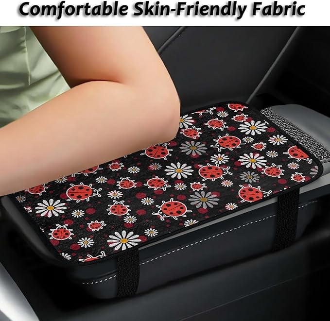 CLOHOMIN Daisy Center Console Covers for Truck Van Cute Ladybug Car Console Covers Automobile Accessories Winter Car Arm Rest Cover Pad