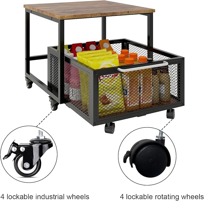 PUNCIA 19.7x19.7in Fridge Stand with Storage Mobile Beverage Refrigerator Stand for Coffee Bar Dorm Fridge Cart for Compact Refrigerator Mini Fridge Organizer with Drawer Basket for Home Office