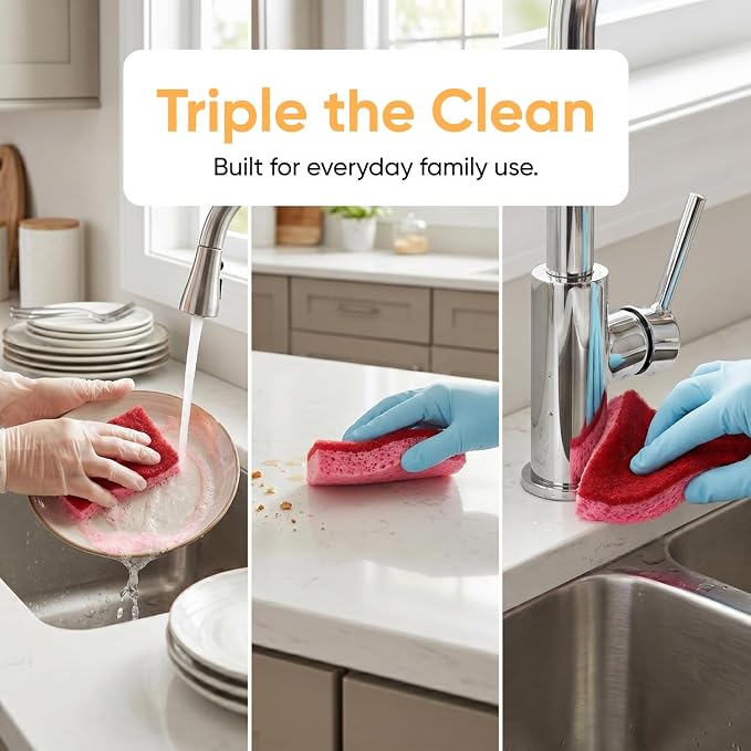 Kitchen Sponges for Washing Dishes, Non-Scratch Cellulose Dish Scrub Sponges, Cleaning Sponges for Household Use, Safe Cleaning Products, Kitchen Sponges Pack of 12, by Superio