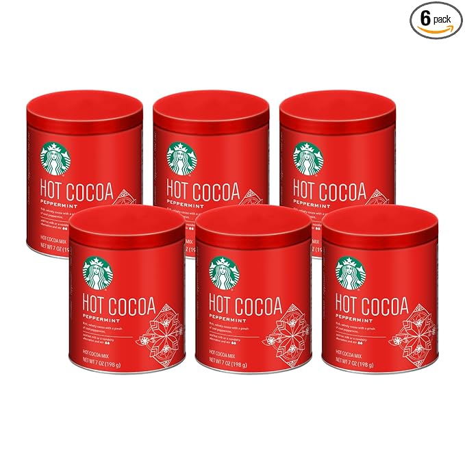 Starbucks Hot Cocoa Mix Tin, Peppermint Hot Cocoa Mix, 7 Ounce Tin (Pack of 6)