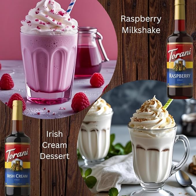 Jimoco Syrup Pump & Torani Syrup Bundle - Salted Caramel, French Vanilla, Pistachio, Hazelnut Classic, Irish Cream, Raspberry - For Italian Soda Coffee, Lattes, Frappes With 6 Pump Dispensers