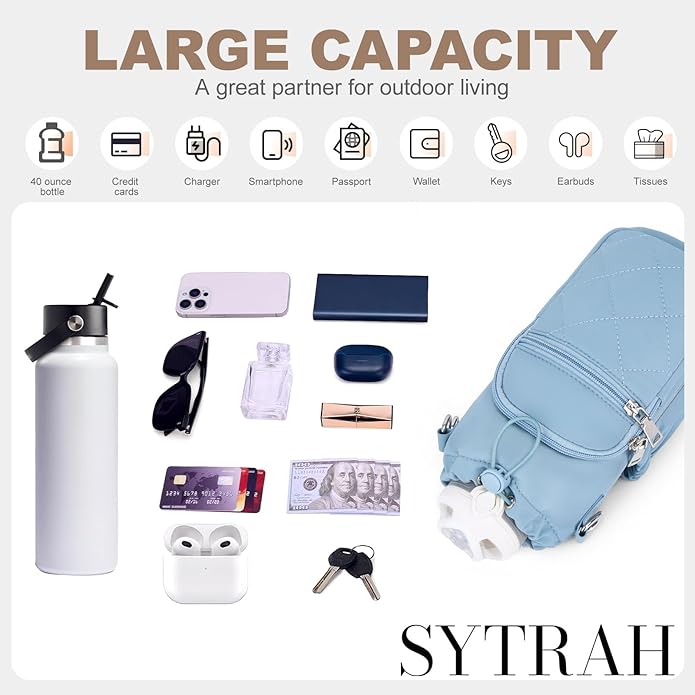 Water Bottle Carrier Bag with Strap, Water Bottle Purse with Phone Pocket 40oz for Walking Hiking