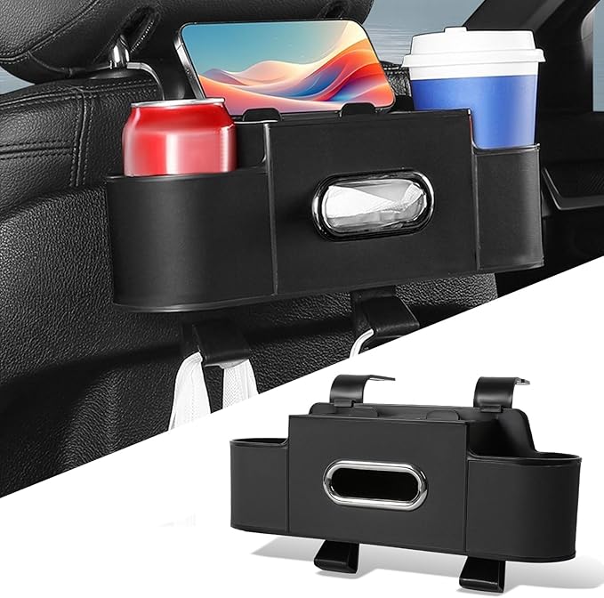 2026 New Car Organizer Back Seat, Car Organizers and Storage Box Behind Seat, 3-in-1 Multifunctional Car Backseat Organizer with Cup Holder & Tissue Box for Hold Phone, Snacks, Drinks, Handbag (C*1)