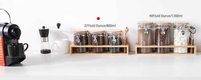 Airtight Glass Tea Containers with Bamboo Lids & Spoons (27oz) - Ultimate Storage Canisters for Loose Leaf Tea to Preserve Freshness & Flavor - Elegant Tea Caddy Jars for Kitchen & Pantry - Set of 3