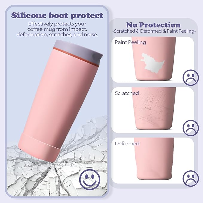 2pcs Silicone Boot for Owala SmoothSip Slider Coffee Tumbler 20oz 12oz, Anti-Slip Sleeve for Travel Coffee Mug, Protective Accessories for Owala BPA Free (Sugar High Pink)