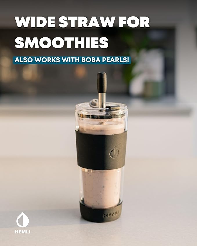 19 oz. Clear Double Wall Glass Coffee Tumbler, To Go Glass Travel Mug with Lid and Straw, Reusable Cup Tea, Smoothies, Ice Coffee, and Boba (White Biege)