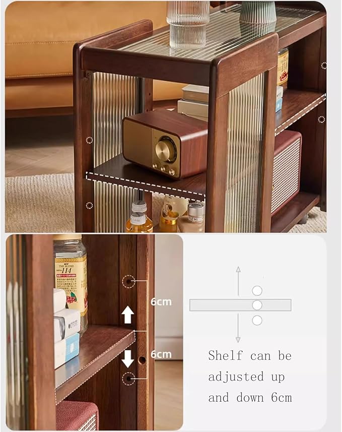 Side Table Glass Top Movable End Table Coffee Station Table, MDF Coffee Bar Stand Cart with Storage Coffee Table on Wheels,for Home Kitchen, Entryway, Living Room,Dining Room