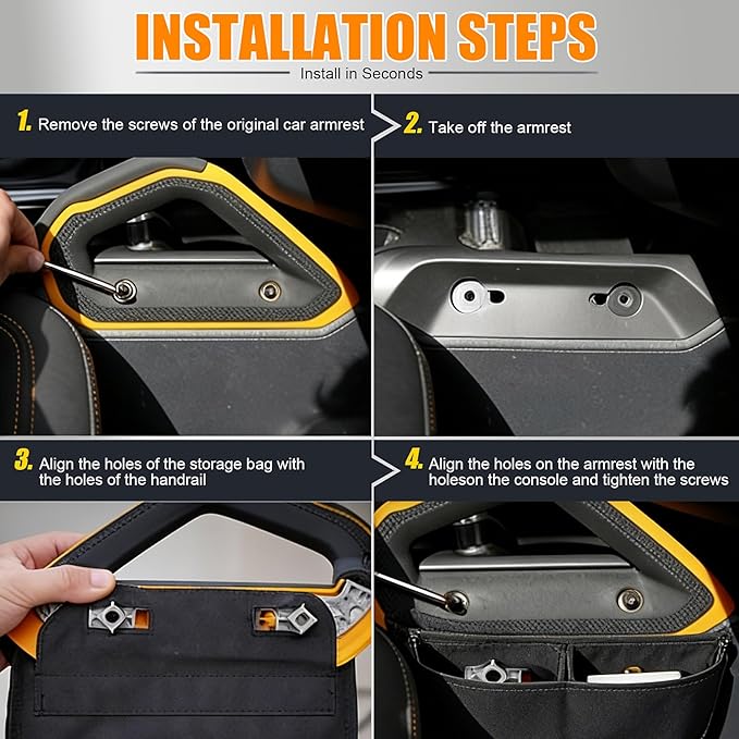 Seat Back Storage Bag for Ford Bronco 2021-2025, MOLLE Tactical Organizer for 2-Door & 4-Door (Not Sport), Armrest Storage Pouch, 600D Oxford, No Drill Easy Install, Off-Road Gear Holder Brown