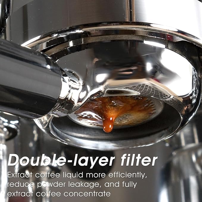 58mm Portafilter Basket, Double Layer Stainless Steel Coffee Filter, Double Cups 58mm Basket Pressurized Porous Filter for Coffee Machine Replacement Accessories, 2 Cups Capacity