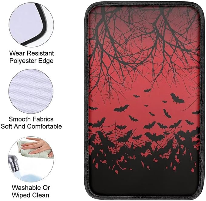 Mintutlipy Halloween Bat Print Automotive Center Console Cover Armrest Car Seat Box Soft Breathable Car Armrest Cushion for Pets Dog