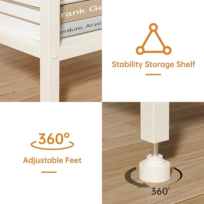Tall End Table with Charging Station, 3 Tier Narrow Tall Nightstand with Storage, Slim Side Table for Bedroom, Living Room, Nursery, Office, Cream White