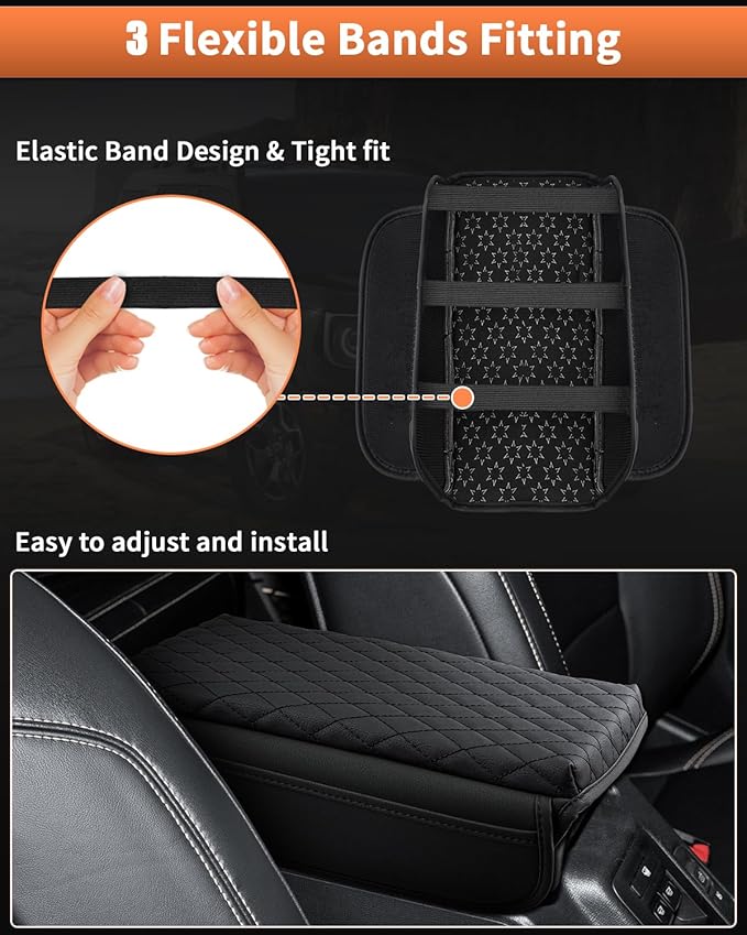 Shademax Center Console Cover for Ford Bronco 2/4 Door 2026 2025 2024 2023 2022 2021 Accessories, Armrest Cover Cushion Pad PU Leather Armrest Seat Box Scratches Protector with Pockets Storage Bag