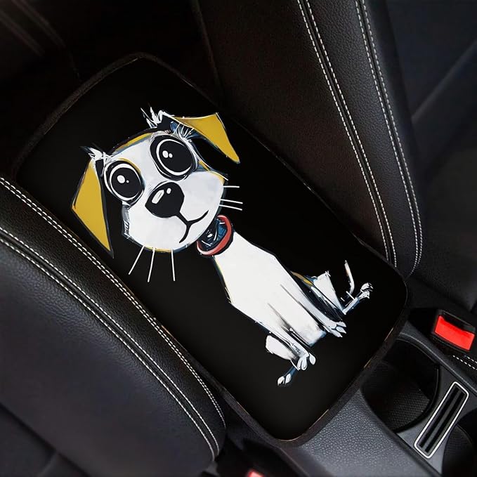 Mintutlipy Cute Dog Car Center Console Cover Cute Dog Car Storage Box Mat Automotive Armrest Pad Armrest Cushion Easy to Clean