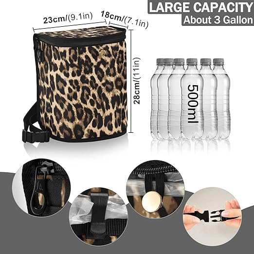 Leopard Print Car Trash Can Car Garbage Bag with Lid Hanging Waterproof Leak Proof Vehicle Storage Bin