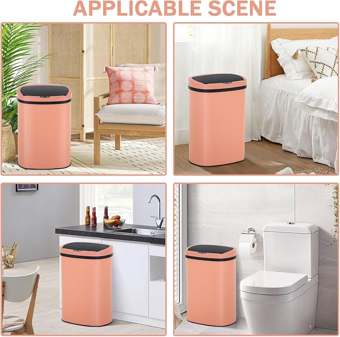 13 Gallon Stainless Steel Trash Can Automatic Trash Can Garbage Can Bathroom Garbage Can with Lid for Kitchen Living Room Office Bathroom, Electronic Motion Sensor Automatic, Pink