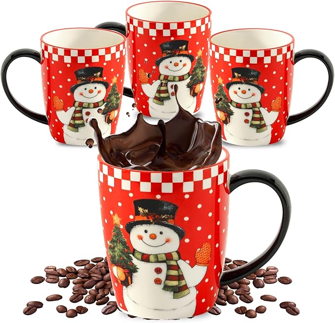 HASENSE Coffee Mugs for Valentine's Day, 15 OZ Coffee Cups Ceramic Set of 4 with Handle for Man Woman, Colorful Christmas Porcelain Coffee Cups Set for Tea, Cocoa, Milk, Latte and Cappuccino
