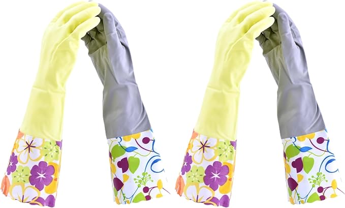 Household Gloves - Latex-Free, Waterproof, Long Cuff, Soft Lining Non-Slip, Adjustable Strap, Multi-Layer Protection, Flexible, Durable, Chemical-Resistant, Reusable for Cleaning (4 Pair)