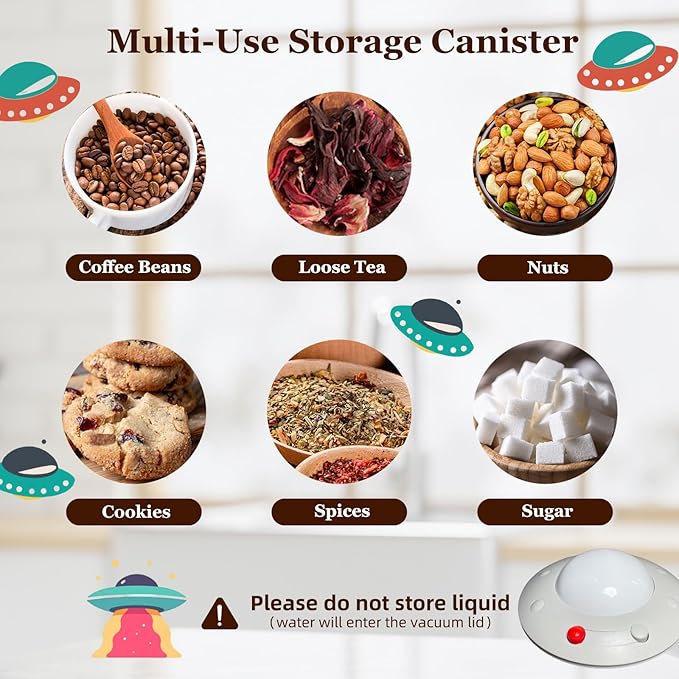 Vacuum Glass Coffee Storage Jar, 2400ML/81floz Large Canister with UFO Shaped Airtigt Lid,Perfect for Coffee Bean & Grounds,Sugar,Cereal,Dry Food