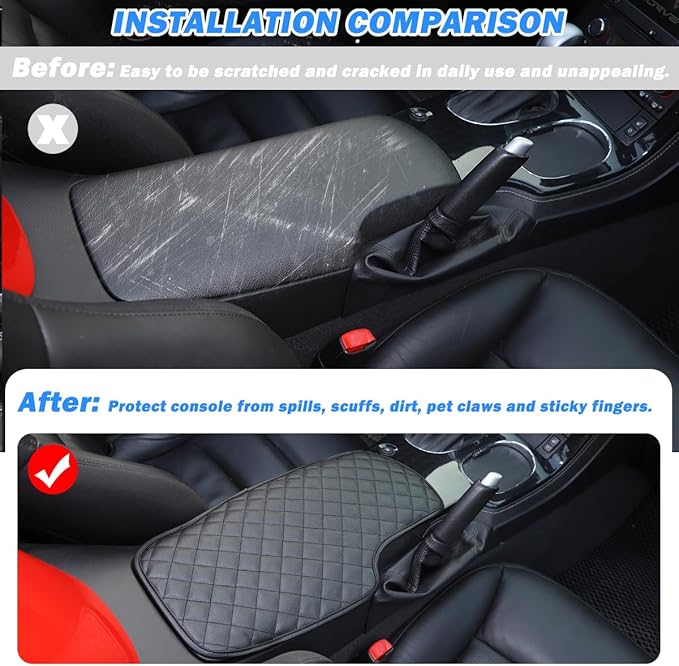 Car Arm Rest Cushion Pad Protector Compatible with Chevrolet Corvette C6 2005-2013 Car Center Armrest Cover,Leather Console lid Protector,Center Console Pad Anti-Scratch Accessories (Black)