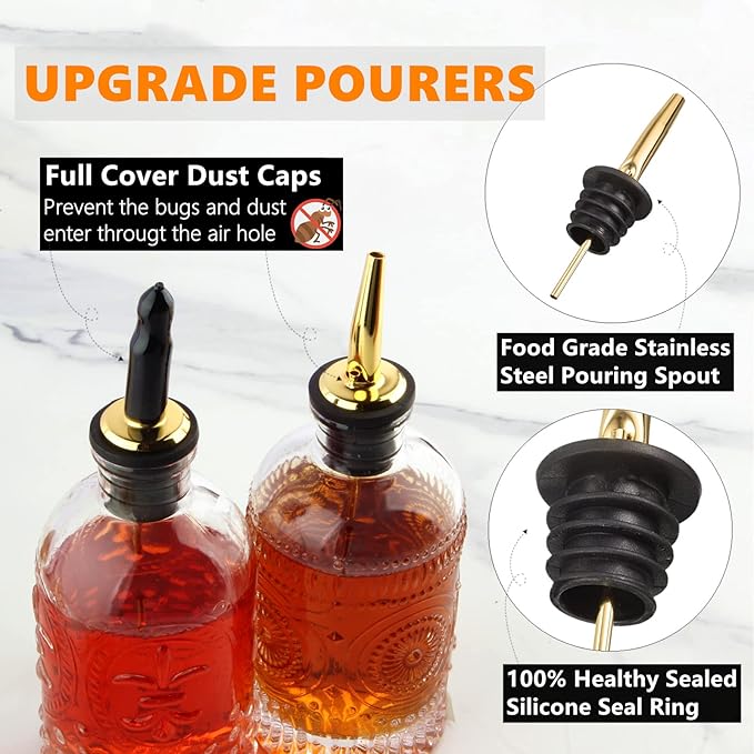 Coffee Syrup Dispenser Bottles Set 2 Pack 7 OZ Simple Small Syrup Bottles Set with Metal Pour Spout Ideal for Coffee Syrups, Condiments, Coffee bar, SC056 (2 pack)