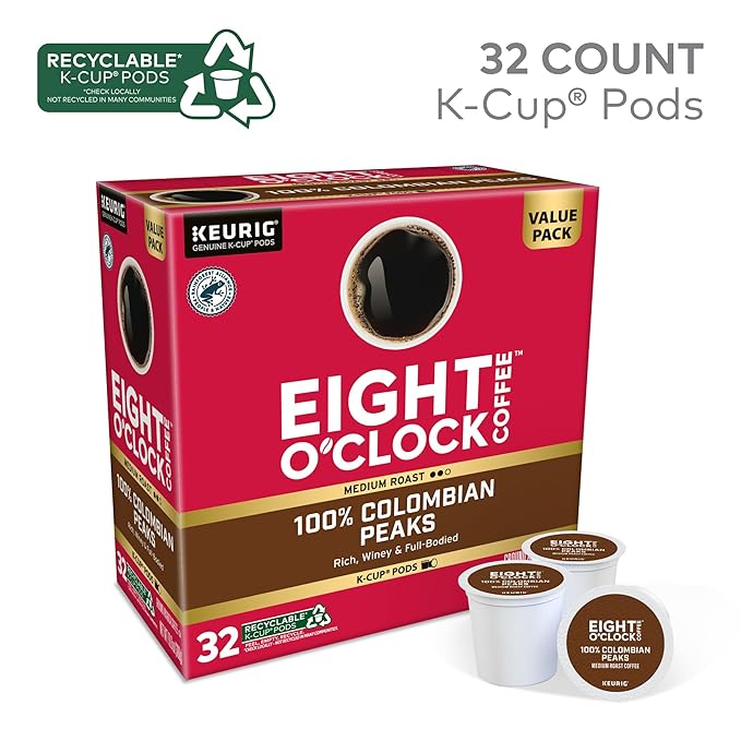 Eight O'Clock Coffee Colombian Peaks -Serve Keurig K-Cup Pods,Medium Roast Coffee Pods,32 Count (Pack of 2)