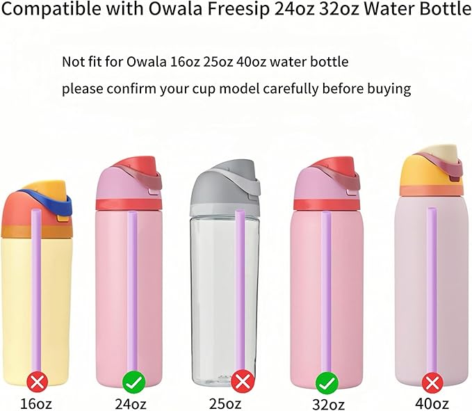 Joshey 6PCS Replacement Straws for Owala FreeSip 24oz & 32oz Water Bottles - Reusable Plastic Straws with 1 Cleaning Brush, Travel Tumbler Accessories Parts - 3 Colors (Pink, Green, Purple)