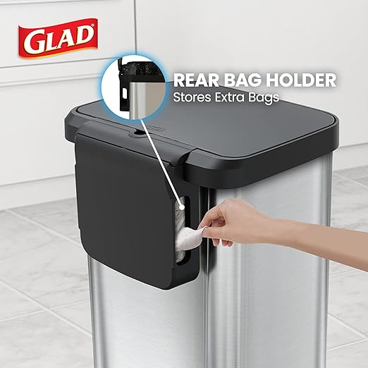 Glad Step Trash Can, Soft Close Lid Bin with Odor Protection, 20 Gal, Stainless