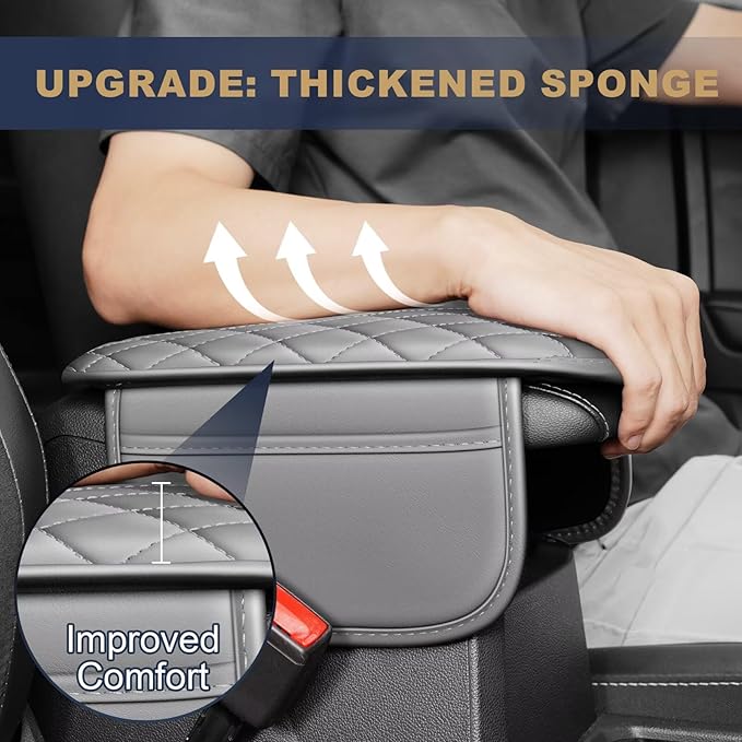 YORKNEIC Center Console Cover Fit for Lincoln Aviator Armrest Cover for Car with 2 Side Pockets Faux Leather Middle Console Cover (Grey)