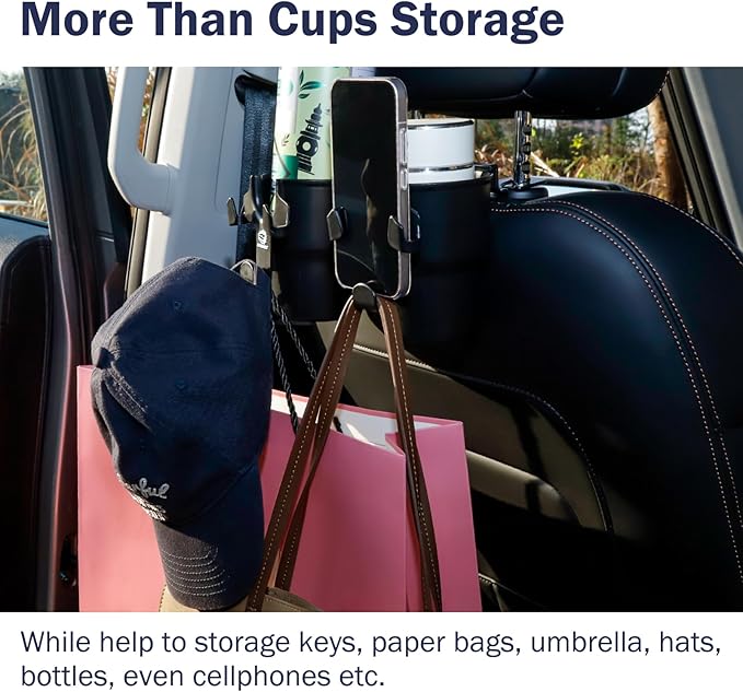 Headrest Back Seat Car Cup Holder, Versatile Road Trips Car Storage Organizer with Hanger for Bottles, Drinks, and Coins, Compatible with Cars, SUV, Trucks 1 Pack