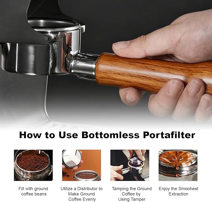 54mm Bottomless Portafilter with Puck Screen 18g Filter Basket Rosewood Handle Fit Breville Barista Express/Pro/Touch/Bambino Plus/Infuser Espresso Machines