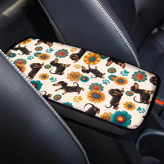 Cute Puppy Car Center Console Cushion Pad Protect from Pet Claws Center Console Cover Easy to Install Armrest Cover Protec Universal Fit for Auto Truck Van SUV