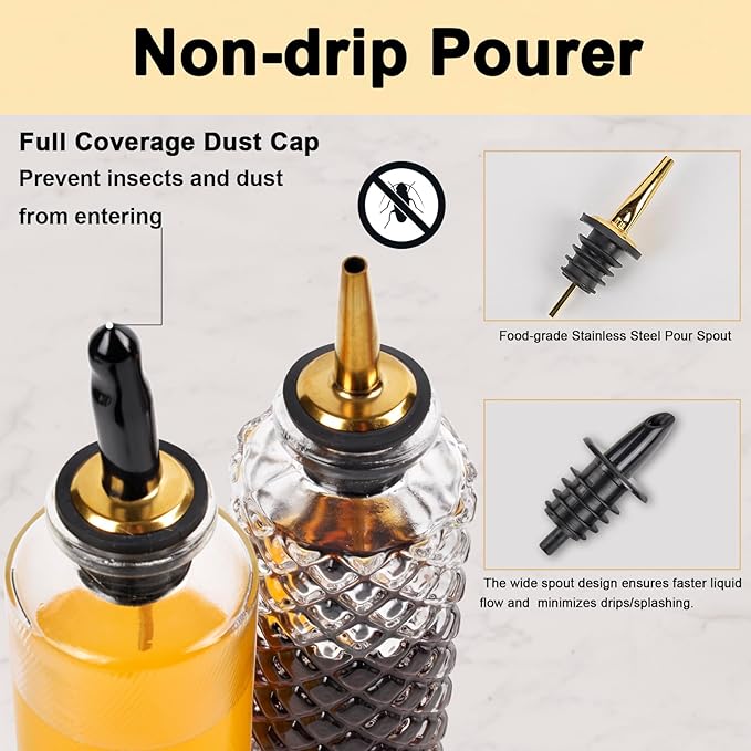ChezMax Syrup Dispenser Bottles Set of 4, Simple Syrup Bottle for Coffee Bar Accessories, 5oz Glass Coffee Syrup Dispenser Syrup Containers for Maple Honey Syrup Oil, Metal Pour Spouts & Labels