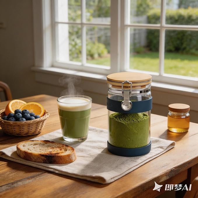 Airtight Glass Matcha Container with Spoon - 1200ml (40oz) Large Matcha Storage Jar with Bamboo Lid to Preserve Freshness, Food-Grade Canister for Matcha Powder, Tea & Coffee