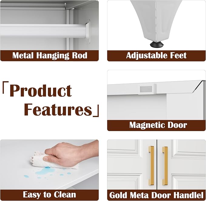 SteeLoong 71" Metal Armoire Wardrobe Closet with Drawer，Tall Clothing Storage Cabinet with Adjustable Shelves and Hanging Rod,White Wardrobe Closet for Bedroom,Home,Office,Gym