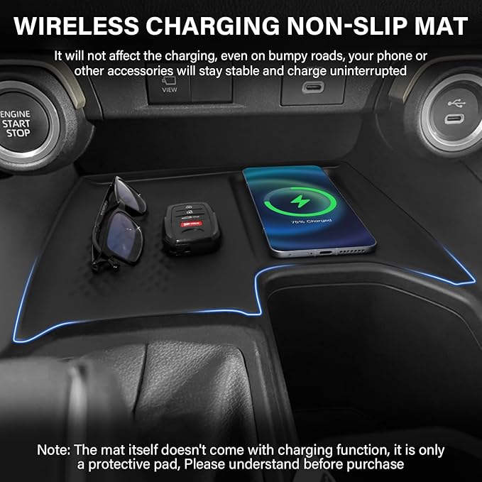 Wireless Charging Anti-Slip Mat for 2024 2025 2026 Toyota Grand Highlander, Silicone Waterproof Non-Slip & Anti-Scratch Center Console Phone Charger Protective Pad Liner Accessories