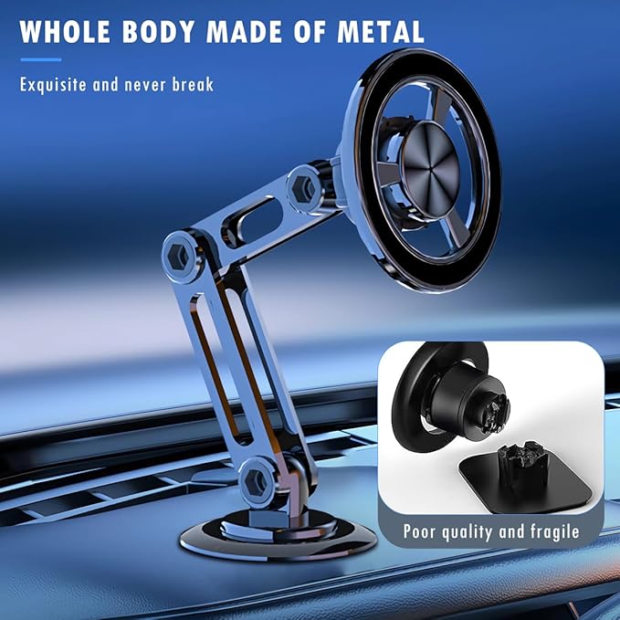 Universal 360° Pro Magnetic Car Phone Holder (2025) – Super Strong Suction & Adjustable Phone Mount for All Mobile Phones, Hands-Free Viewing with Metal Ring, No Signal Interference