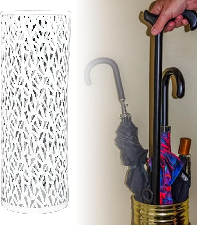 Metal Round Umbrella Stand Rack,Umbrella Holder Organizer Bin Hollowed Freestanding Canes Walking Sticks Holder for Entryway Home Hotel Office Decor (S)