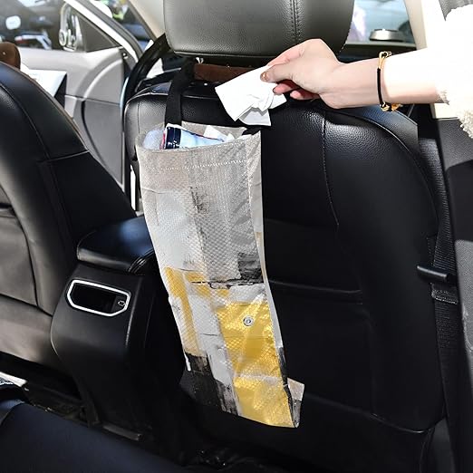 ALAZA Hanging Car Trash Bags Garbage Bag Trash Can for Back Seat Small Abstract Art Washable Storage Bag Retractable 2 Pack
