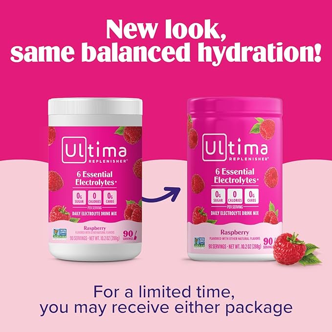 Ultima Replenisher Daily Electrolyte Powder Drink Mix – Sugar Free – Raspberry, 90 Servings – Hydration Powder with 6 Key Electrolytes and Trace Minerals – Keto Friendly, Vegan, Non-GMO